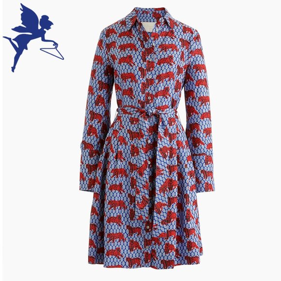 J. Crew Dresses & Skirts - *SOLD* J. CREW COLLECTION BLUE ROAMING TIGER Silk Button Down Shirtdress